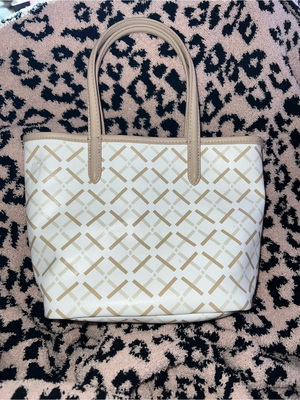 a new day Cream and Tan Patterned Mini Tote